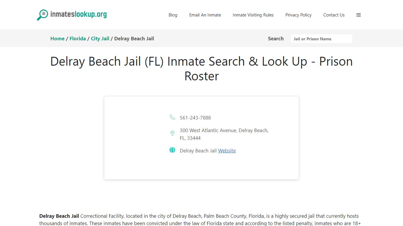 Delray Beach Jail (FL) Inmate Search & Look Up - Prison Roster